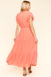 Haptics Full Size Tiered Frill Mock Neck Short Sleeve Dress OutfitFlow